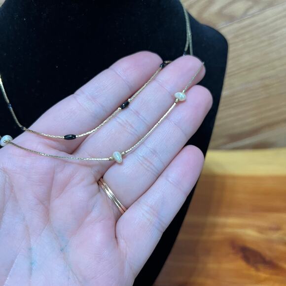 Vintage Set Layering Necklaces Chocker Dainty Chain Rice Beads White Black Korea - Picture 3 of 10